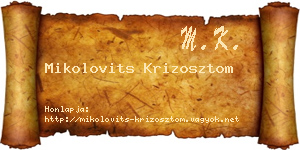 Mikolovits Krizosztom névjegykártya